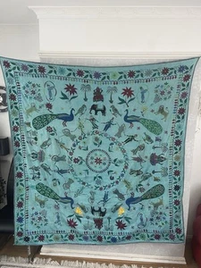 Vintage Peacock motifs colorful wall hangings Gujarati floral textile 168x164cm - Picture 1 of 24