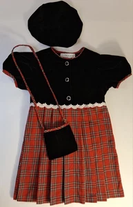 Youngland Vintage Mädchen Kleid Feiertage Weihnachten Plissee Größe 6 mit Handtasche & Mütze - Bild 1 von 4