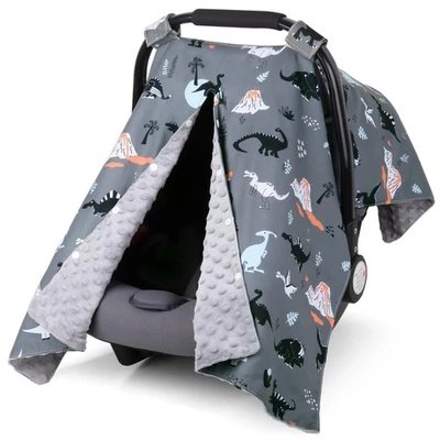 Funda de asiento de coche para bebé Minky Winter con apertura Peekaboo toldo de dinosaurio Foto 1 de 4