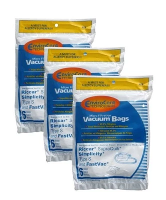 18 bolsas de vacío de alérgenos para Riccar Simplicity S Eureka con aspiradora rápida compacta GE Foto 1 de 3
