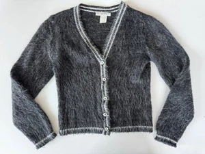 Vintage 90s Y2K JJ Basics Mohair Blend Button down Cardigan Sweater Striped Sz S - Picture 1 of 9