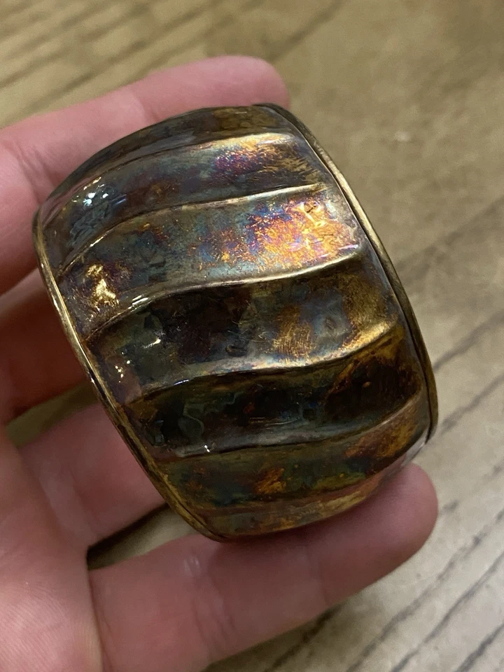 Brazalete QVC Veronés Oro Vermeil Sobre Plata de Ley Martillado Onda 925 Foto 1 de 4