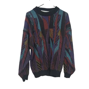 Vintage McGregor XL Abstract Knit Sweater 90s Textured Coogi Style Colorful - Picture 1 of 4