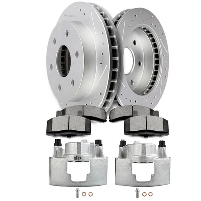 Front Brake Calipers Disc/Rotor and Ceramic Pads Pair Fits CHEVY GMC K1500 K2500 - Imagem 1 de 4