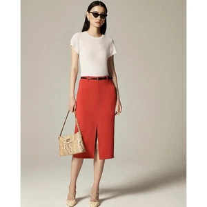 J.Crew Pencil Midi Skirt Sz 8 Red Four Season Stretch Lined Front Slit Back Zip - Picture 1 of 8