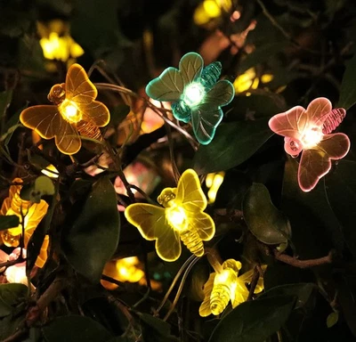 Solar Butterfly String Lights, 16 Ft 32 Warm White LED Outdoor Waterproof But... - Image 1 of 4