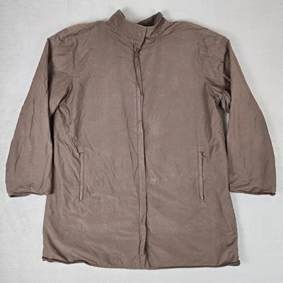 Chaqueta Eileen Fisher Mujer Grande Marrón Forrada de Vellón Abrigo Largo Frente a Presión *LEER Foto 1 de 4