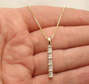 Diamond Bar Journey Pendant Box Chain Necklace 14K Yellow Gold Plated Silver - Picture 1 of 5