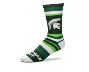 Michigan State Spartans College Green & White Rainbow Stripe Crew Socks - Picture 1 of 1
