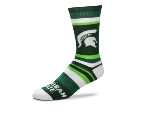 Michigan State Spartans College Green & White Rainbow Stripe Crew Socks Cover