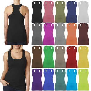 New Women Body con Muscle Vest Long Racer back Gym Stretch Plain Top 8-26 - Picture 1 of 24