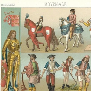 Moyen-Age XVe - Costumes de la chevalerie - Gravure de presse 1888 - Picture 1 of 3