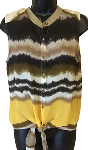 ROZ & ALI Tank Top Shirt Size Large Womens Button Down Tie Front New NWT New - Picture 1 of 9