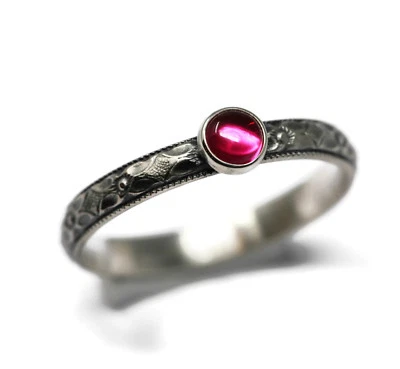4mm Lab Created Ruby Ring Symmetrical Flower 925 Sterling Silver - Image 1 of 4