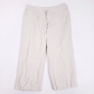 Liz Claiborne Drawstring Pants Linen Blend Wide Leg M Beige Minimalist Coastal - Picture 1 of 10