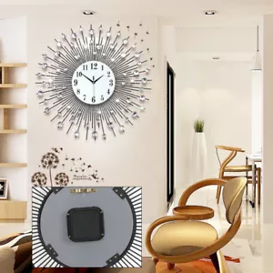Reloj de Pared Moderno Vintage Metal Cristal Sunburst Lujo Diamante Cuarzo 60cm - Imagen 1 de 10