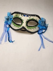 Day of the Dead/Masquerade Mask Venetian/Party/Mardi Gras/Costume White/Blue NEW - Picture 1 of 3