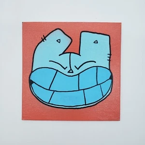 Blaue Katze Graffiti Figur POP Art ORIGINAL Sprühfarbe LEINWANDBILD  - Bild 1 von 2