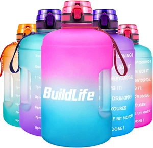 Gallon Water Bottle - 128 Oz, Leak Proof Lid with Time Markers for Gym - Picture 1 of 12