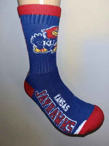 KANSAS JAYHAWKS COLLEGE MENS LOGO BLUE VERTICAL BACK CREW SOCKS MEDIUM Q Cover