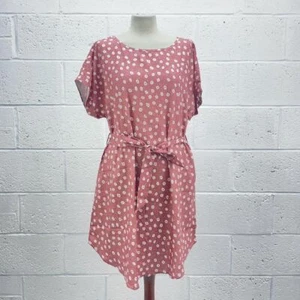 EMERY ROSE ROSA BLUMEN MIDI KLEID SATIN KRAWATTE TAILLE FLARE KURZARM NEU MIT ETIKETT UK XL - Bild 1 von 6