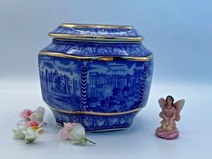 Vintage Porcelain Big Tea Caddy Ringtones Wade Millennium Blue White Hexagonal - Picture 1 of 12