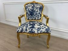 LOUIS XV ARM CHAIR FRENCH STYLE CHAIR VINTAGE FURNITURE BLUE FLOWERS GOLD WOOD