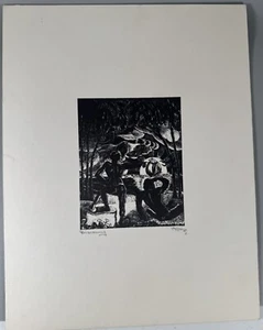 Xilografia Albert Huie "Discovery" stampa originale firmata 8,5x11" RARA - Foto 1 di 12