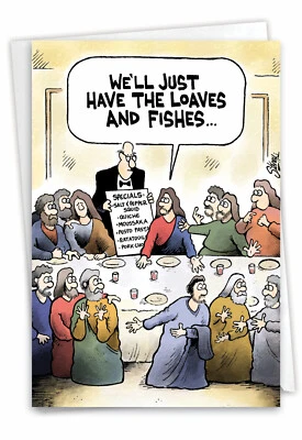 Easter Card: Loaves and Fishes Easter Funny Greeting Card w/ Envelope - Image 1 of 4
