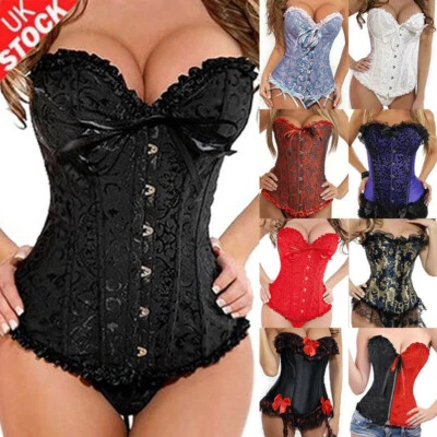 Women Sexy Overbust Boned Corset Burlesque Basque Top Lace-Up Costumes Size 6-24 - Image 1 of 2