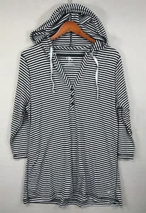 Calvin Klein Sudadera Mujer XL Negro Blanco Rayas Pullover Sudadera con Capucha Manga 3/4 - Imagen 1 de 13