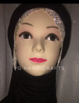 Hiyab de Cristal Negro, Hecho a Mano Cristal Negro Musulmán Prendas para la Cabeza con Cuentas Hiyab Foto 1 de 4