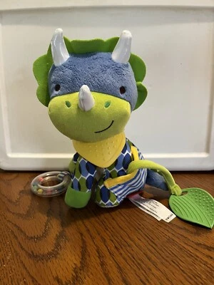 Dino Plush Skip Hop Bandana Buddies Dinosaur Baby Teether Toy Sensory Blue Green - Image 1 of 4