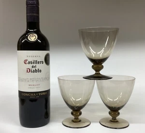 Orrefors Smoke Glass Goblets x 3 By Simon Gate Astrid Series c1923 - Picture 1 of 6