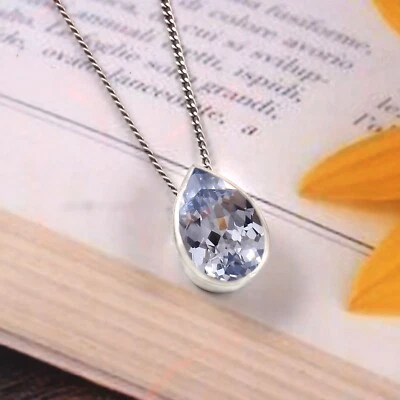 Naturale Ceylon Kashmiri Zaffiro 925 Pendente Argento Anniversario Fidanzamento - Immagine 1 di 4