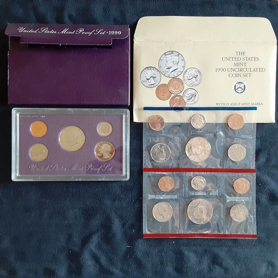 1990 U.S Mint Proof Set AND 1990 Uncirculated U.S Mint Coin set!  NICE PAIR!!! - Image 1 of 1