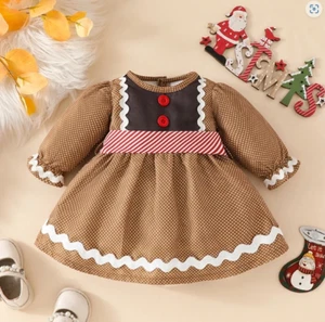 NEW Christmas Gingerbread Man Girls Long Sleeve Dress - Picture 1 of 7