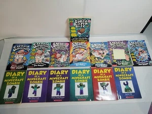 Lot 14 Books CAPTAIN UNDERPANTS #1-7, Diary Of A Minecraft Zombie 1 3 7 8 10 11 - Picture 1 of 10