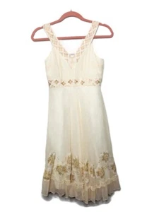 Cacharel Sz 36/S 100% Silk Dress Flare Ivory Sleeves Lined Layered Romantic - Picture 1 of 6