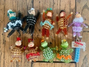 10-Vintage Kit Ornaments HAND-MADE Beaded Bodies Animal Head Christmas Hong Kong - Picture 1 of 20
