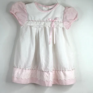 VTG 90s Rose Cottage Dress 3T White Pink Lace Floral Short Sleeve Easter Frilly - Picture 1 of 7