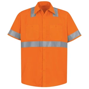 Red Kap Men's Hi-Visibility Orange Short Sleeve Work Shirt - Type R, Class 2 - Picture 1 of 3