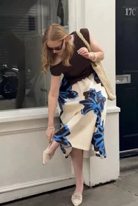 ZARA SS25 ZW COLL. VOLUMINOUS PRINTED MIDI SKIRT ECRU/BLUE | 2558/096NEW_XS-XL - Picture 1 of 21