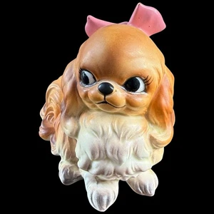 Vintage Keramik Pekingese Hund rosa Schleife 60er Josef GG Original handbemalt Japan - Bild 1 von 11