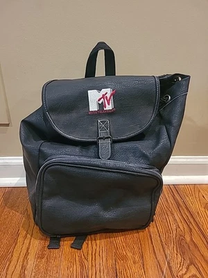 复古罕见 MTV 音乐电视标志皮革背包黑色 90 年代热门话题 — 第 1/4 张图片