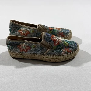 Johnny Was Metálico Floral Bordado Elysia Alpargatas Plataforma Zapatos Talla 38 - Imagen 1 de 10
