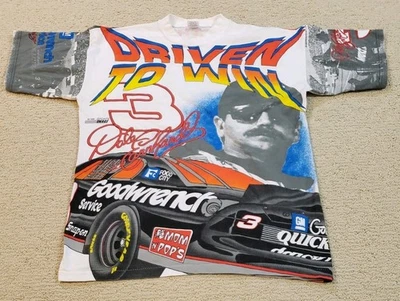 Vtg 90s Dale Earnhardt Driven To Win Racing NASCAR AOP All Over Print T Shirt  - Image 1 of 4