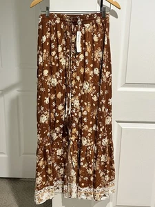 BluIvy Stufen Blumen Boho Maxi Rock braun Knöpfe Gehöft Prärie Slow Living - Bild 1 von 12