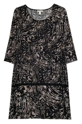 Dana Buchman Black Gray Beige Print Pullover Dress with Stretch, size L - Image 1 of 4