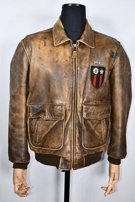 Chevignon Vintage Old Flight Jacket Leather Jacket Flyers Brown size L - Image 1 of 4